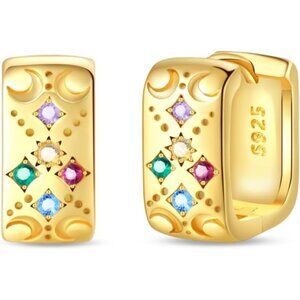 Chunky Square 925 Sterling Silver  5A Cubic Zirconia  Huggie Earrings for Women